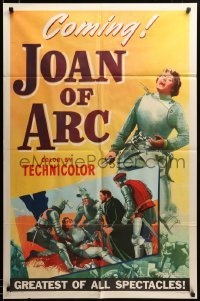 2z355 JOAN OF ARC style B teaser 1sh '48 different art of Ingrid Bergman in armor & wounded!