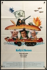 2z801 KELLY'S HEROES style B 1sh '70 Clint Eastwood, Savalas, Rickles, & Sutherland in a sandwich!