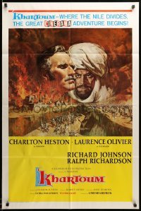 2z531 KHARTOUM Cinerama style A 1sh '66 Frank McCarthy art of Charlton Heston & Laurence Olivier!