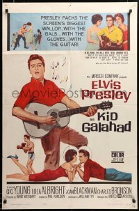 2z685 KID GALAHAD 1sh '62 art of Elvis Presley singing with guitar, boxing & romancing!