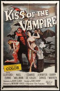 2z085 KISS OF THE VAMPIRE 1sh '63 Hammer, cool art of devil bats attacking by Joseph Smith