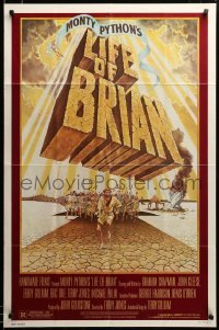 2z559 LIFE OF BRIAN 1sh '79 Monty Python, great wacky artwork of Chapman running from mob!