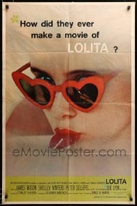 2z441 LOLITA 1sh '62 Stanley Kubrick, sexy Sue Lyon with heart sunglasses & lollipop!