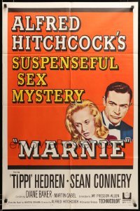 2z054 MARNIE 1sh '64 Sean Connery & Tippi Hedren in Hitchcock's suspenseful sex mystery!