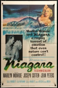 2z209 NIAGARA 1sh '53 classic art of giant sexy Marilyn Monroe on famous waterfall + photo!
