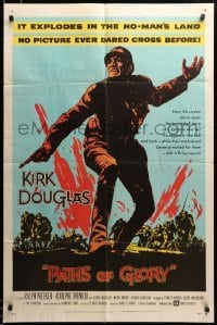 2z442 PATHS OF GLORY 1sh '58 Stanley Kubrick classic, great artwork of Kirk Douglas in WWI!