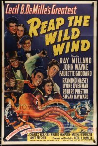 2z364 REAP THE WILD WIND 1sh '42 John Wayne, Paulette Goddard, Ray Milland, Cecil B. DeMille, rare!