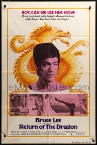 2z674 RETURN OF THE DRAGON 1sh '74 Bruce Lee kung fu classic, Chuck Norris, great images!