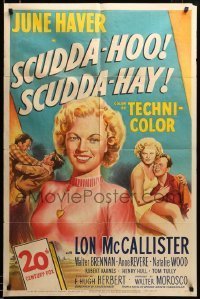 2z213 SCUDDA HOO SCUDDA HAY 1sh '48 three images of sexy June Haver, Lon McCallister