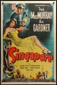 2z261 SINGAPORE 1sh '47 art of sexy full-length Ava Gardner + seaman Fred MacMurray with gun!