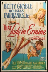 2z262 THAT LADY IN ERMINE 1sh '48 stone litho of sexy Betty Grable & Douglas Fairbanks Jr.!