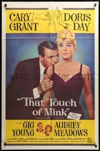 2z421 THAT TOUCH OF MINK 1sh '62 great close up art of Cary Grant & Doris Day!