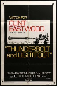 2z811 THUNDERBOLT & LIGHTFOOT advance 1sh '74 different image of Clint Eastwood with HUGE gun!