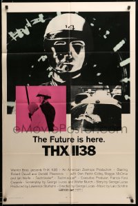 2z472 THX 1138 1sh '71 first George Lucas, Robert Duvall, bleak sci-fi, double inset images!