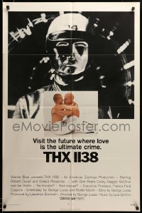 2z473 THX 1138 1sh '71 first George Lucas, Robert Duvall, different sexy inset image!