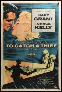 2z047 TO CATCH A THIEF 1sh '55 great art of beautiful Grace Kelly & Cary Grant, Alfred Hitchcock!