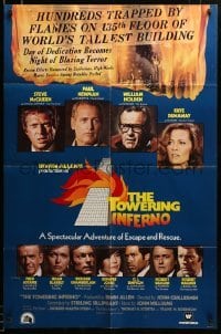 2z741 TOWERING INFERNO int'l 1sh '74 McQueen, Newman, art and images on blue background, ultra-rare!