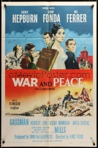 2z239 WAR & PEACE 1sh '56 art of Audrey Hepburn, Henry Fonda & Mel Ferrer, Leo Tolstoy epic!
