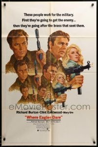 2z824 WHERE EAGLES DARE style C 1sh '68 Clint Eastwood, Burton, Ure, different art by Terpning!