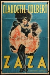 2z263 ZAZA style B 1sh '39 incredible full-length art of Claudette Colbert dancing, ultra rare!