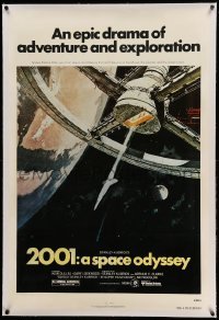3a186 2001: A SPACE ODYSSEY linen 1sh R80 Stanley Kubrick, art of space wheel by Bob McCall!