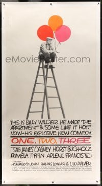 3a039 ONE, TWO, THREE linen 3sh '62 wonderful Saul Bass art w/Billy Wilder on ladder with balloons!