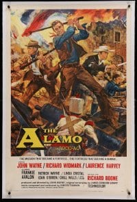 3a189 ALAMO linen 1sh '60 art of John Wayne & Widmark in Texas Texas War of Independence in Todd-AO!
