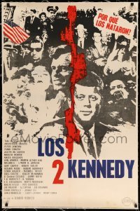 3a081 2 KENNEDYS linen Argentinean '69 montage art of John & Robert Kennedy +Martin Luther King Jr!