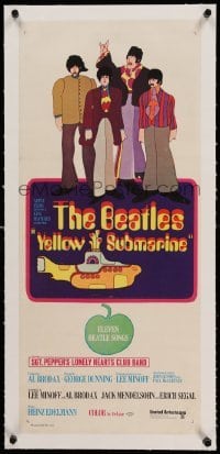 3a068 YELLOW SUBMARINE linen Aust daybill '68 psychedelic art of Beatles John, Paul, Ringo & George