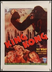 3a133 KING KONG linen Belgian Congo 27x38 R50s different art of giant ape over New York City!