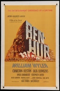 3a200 BEN-HUR linen 1sh '60 Charlton Heston, William Wyler classic epic, cool chariot & title art!