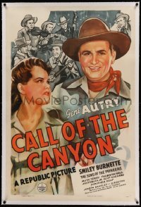 3a214 CALL OF THE CANYON linen 1sh '42 art of Gene Autry, Ruth Terry & The Sons of the Pioneers!