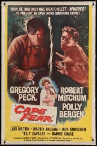 3a215 CAPE FEAR linen 1sh '62 Gregory Peck, Robert Mitchum, Polly Bergen, classic film noir!