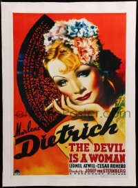 3a469 DEVIL IS A WOMAN linen 15x21 Chilean commercial poster '90s art of sexy Marlene Dietrich!