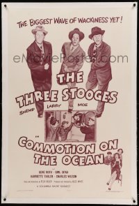 3a222 COMMOTION ON THE OCEAN linen 1sh '56 Three Stooges Moe, Larry & Shemp in a wave of wackiness!