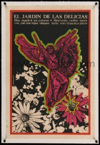 3a087 GARDEN OF DELIGHTS linen Cuban '71 Antonio Reboiro art of angel with spear attacking flower!