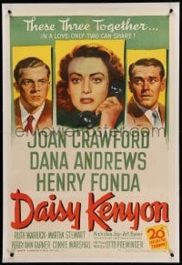 3a230 DAISY KENYON linen 1sh '47 art of Joan Crawford, Henry Fonda & Dana Andrews, Otto Preminger!