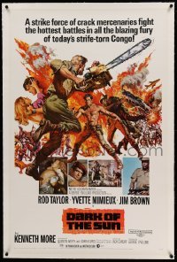 3a233 DARK OF THE SUN linen 1sh '68 artwork of Rod Taylor charging with chainsaw by Frank McCarthy!
