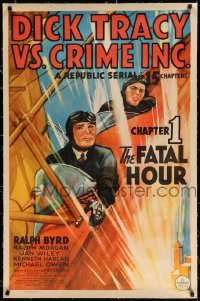 3a242 DICK TRACY VS. CRIME INC. linen chapter 1 1sh '41 art of Byrd in plane, serial, Fatal Hour!