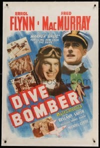 3a244 DIVE BOMBER linen 1sh '41 Michael Curtiz directed, aviators Errol Flynn & Fred MacMurray!