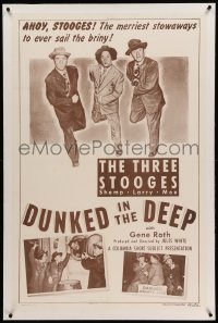 3a247 DUNKED IN THE DEEP linen 1sh '49 Three Stooges Moe, Larry & Shemp are merry stowaways!