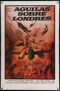 3a248 EAGLES OVER LONDON linen Spanish language 1sh '70 cool art of WWII aerial battle!