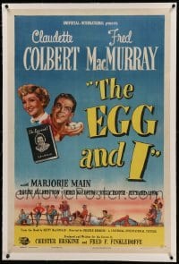 3a249 EGG & I linen 1sh '47 Claudette Colbert, MacMurray, first Ma & Pa Kettle, by Betty MacDonald!
