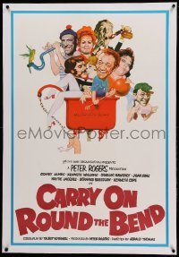 3a115 CARRY ON ROUND THE BEND linen English 1sh '71 Sidney James, wacky Renato Fratini art of cast!