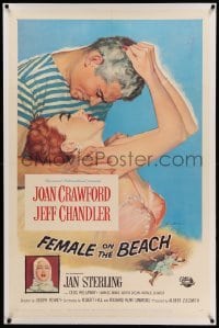 3a256 FEMALE ON THE BEACH linen 1sh '55 Tidman art of Joan Crawford & Jeff Chandler, Jan Sterling