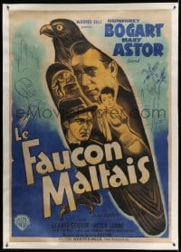 3a001 MALTESE FALCON linen French 1p '46 Humphrey Bogart, Lorre, John Huston, different & rare!