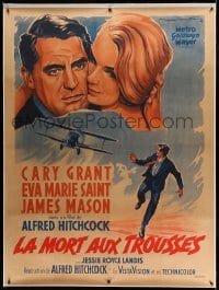 3a006 NORTH BY NORTHWEST linen French 1p R60s art of Grant, Saint & cropduster, Hitchcock, rare!