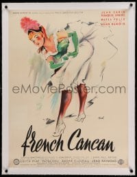 3a145 FRENCH CANCAN linen French 24x32 '55 Jean Renoir, art of sexy Moulin Rouge showgirl by Hurel!