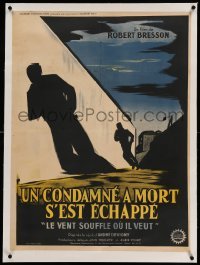 3a146 MAN ESCAPED linen French 23x31 '56 directed by Robert Bresson, WWII Resistance prison escape!