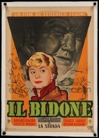 3a152 IL BIDONE linen French 16x22 '56 Fellini, Thos art of Crawford & Giulietta Masina, rare!